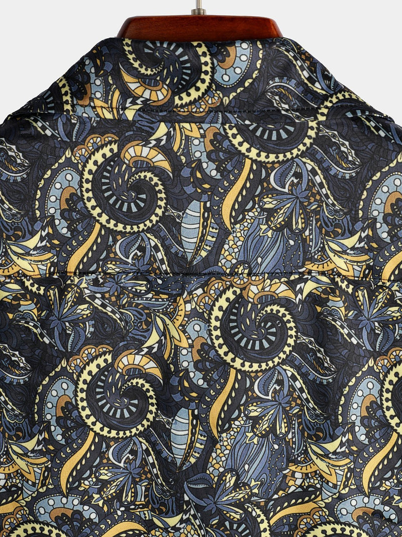 Men's Retro Navy Blue Short Sleeve Casual Shirt