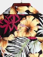 Men's Hawaii Tropical Plant Print Floral Cotton Shirt