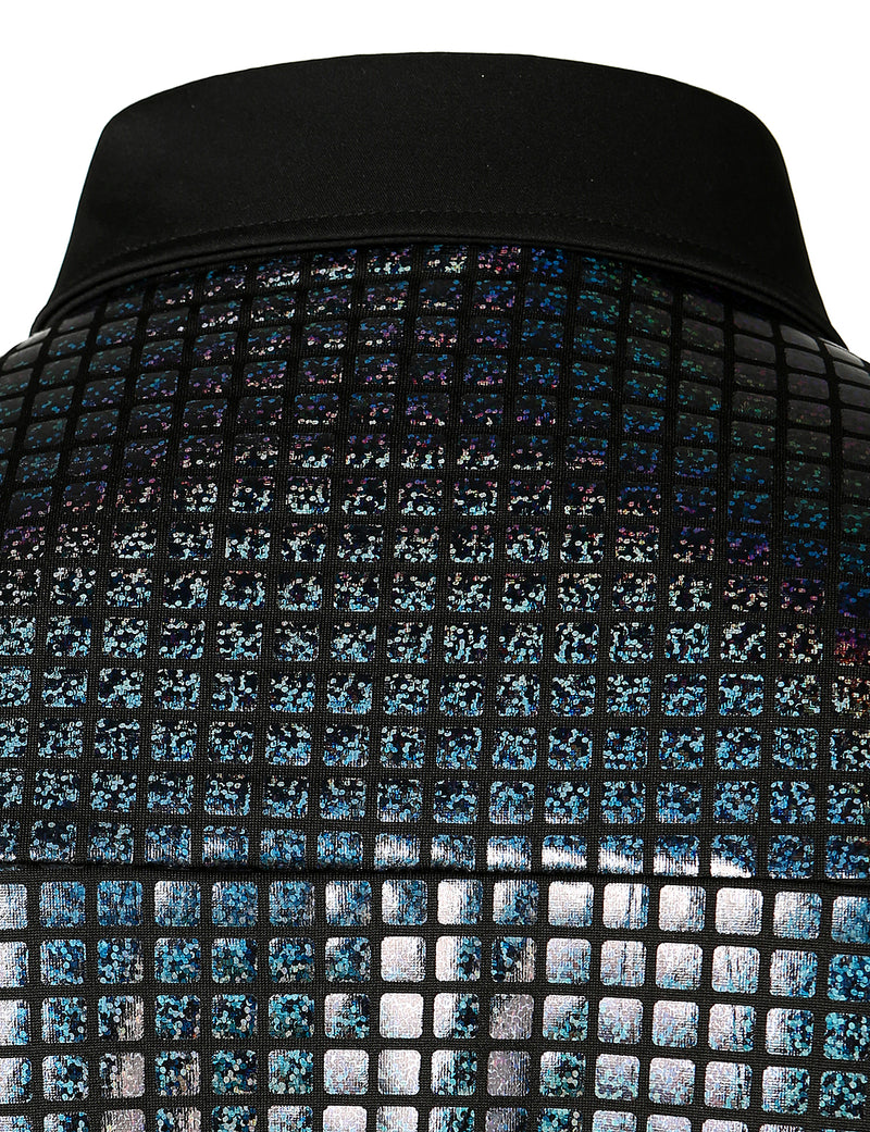 Men's Dress Shirt Sequins Short Sleeves Button Down Shirts Disco Party Costume