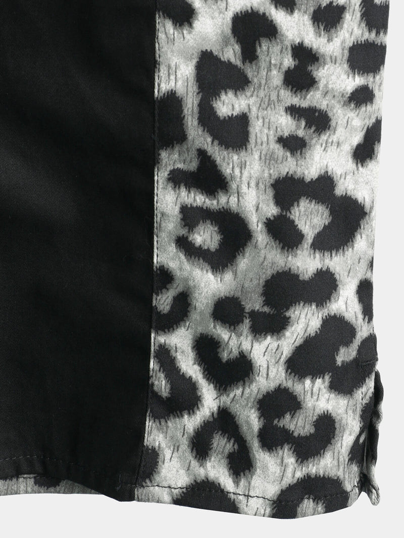 Men's Leopard Print Boling Casual Button Up Short Sleeve Hawaiian Summer Shirt