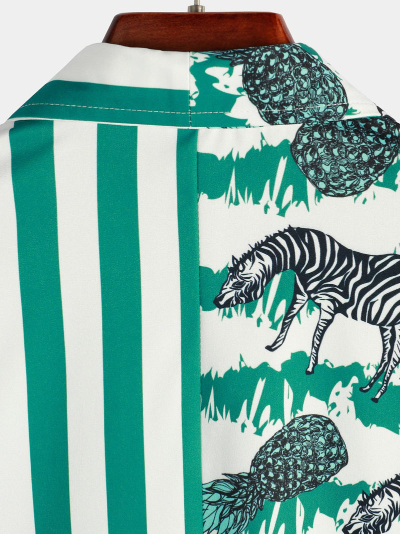Men's Short Sleeve Striped Pocket Hawaiian Shirt