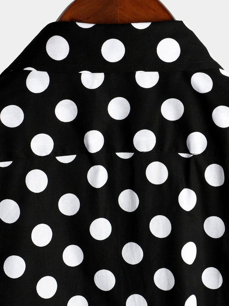 Men's Polka Dots Cotton Pocket Casual Short Sleeve Shirt