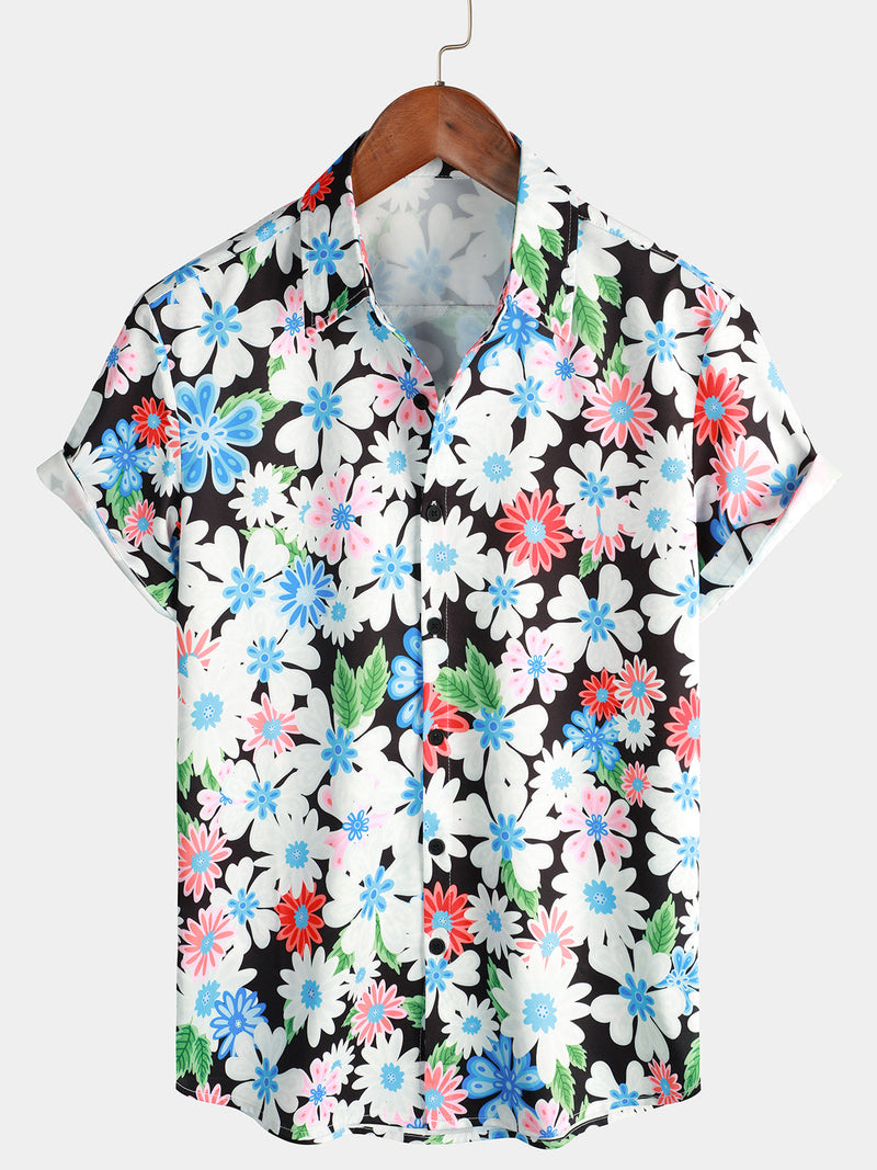 Bundle Of 3 | Men's Floral Casual Beach Summer Holiday Short Sleeve Shirt