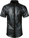 Men's Dress Shirt Sequins Short Sleeves Button Down Shirts Disco Party Costume