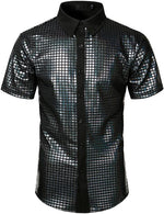 Men's Dress Shirt Sequins Short Sleeves Button Down Shirts Disco Party Costume