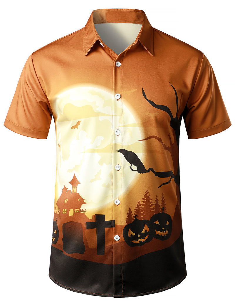 Men's Orange Pumpkin Halloween Short Sleeve Shirt