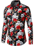 Men's Floral Long Sleeve Cotton Casual Button Down Shirt