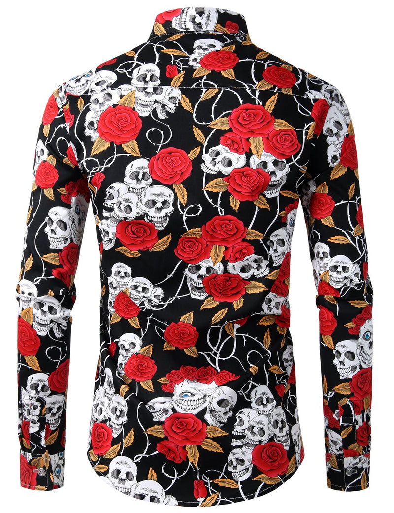 Men's Floral Long Sleeve Cotton Casual Button Down Shirt
