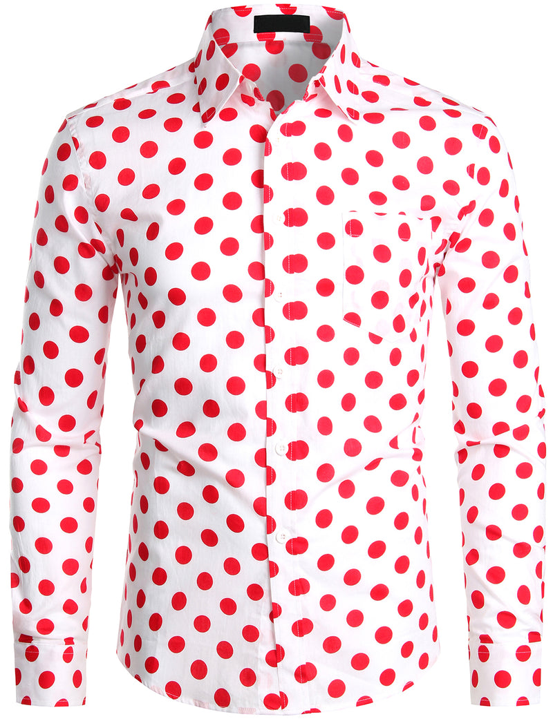 Men's Polka Dots Pocket Cotton Long Sleeve Shirt