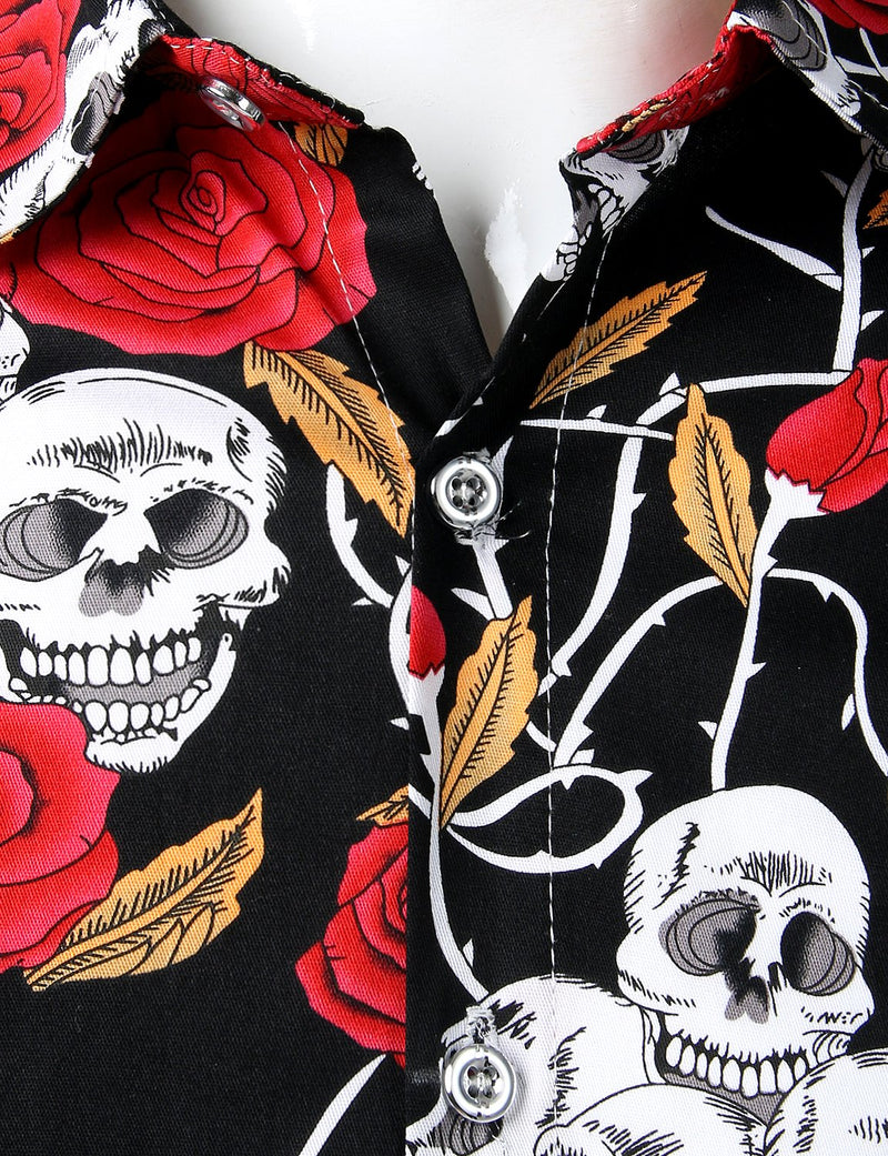 Men's Floral Long Sleeve Cotton Casual Button Down Shirt