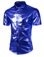 Mens Metallic Shiny Nightclub Styles Short Sleeves Button Down Dress Shirts