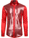 Mens Dress Shirt Silver Sequins Long Sleeve Button Down Disco Shirt Party Costume