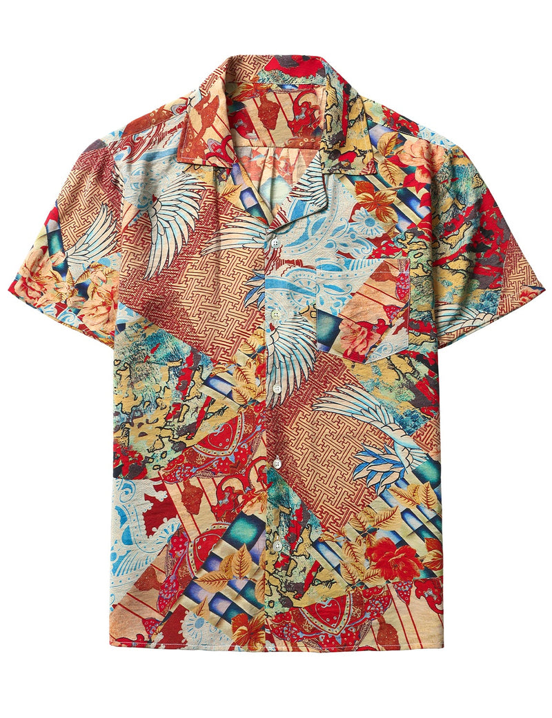 Men's Holiday Red Retro 70s Short Sleeve Shirt