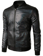 Men's Metallic Sequins Baseball Bomber Jacket Disco Party Costume