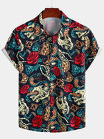Men's Skull Print Short Sleeve Hawaiian Shirt