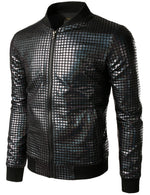 Men's Metallic Sequins Baseball Bomber Jacket Disco Party Costume
