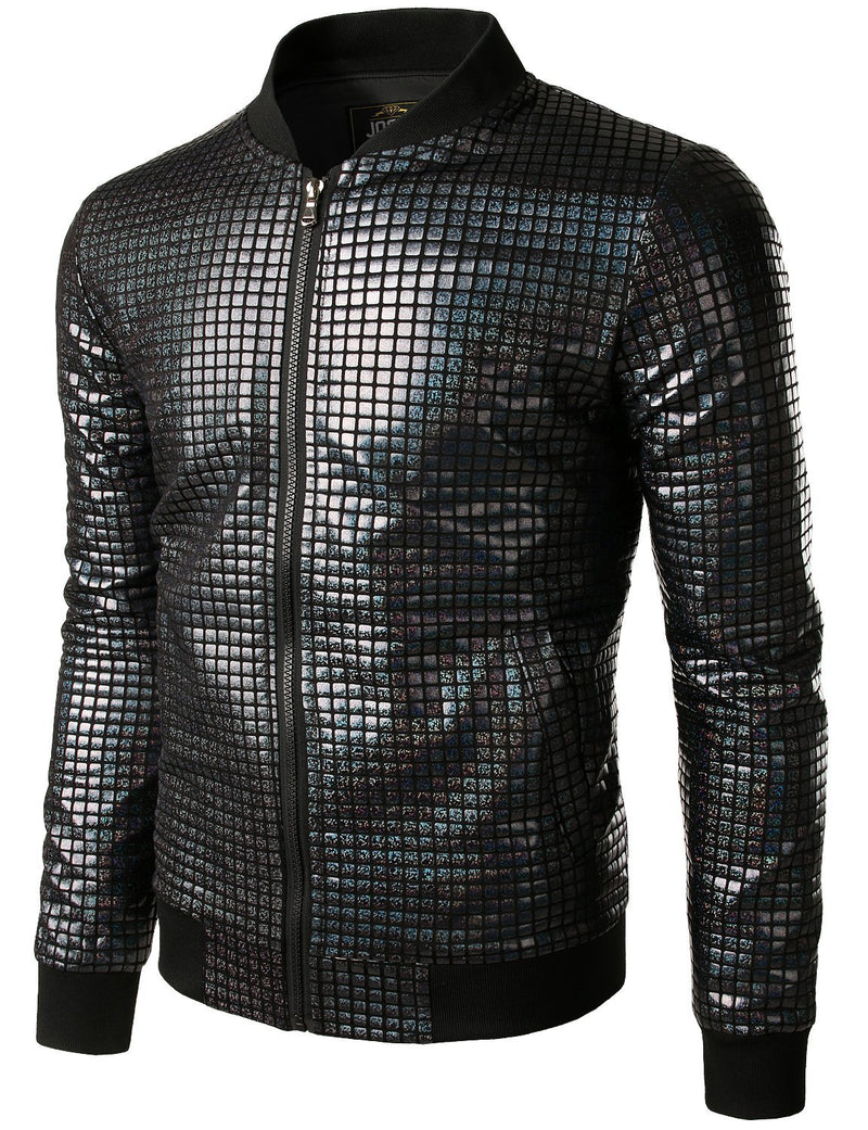 Men's Metallic Sequins Baseball Bomber Jacket Disco Party Costume