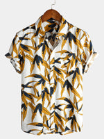 Men's Navy Blue Floral Holiday Short Sleeve Cotton Shirt