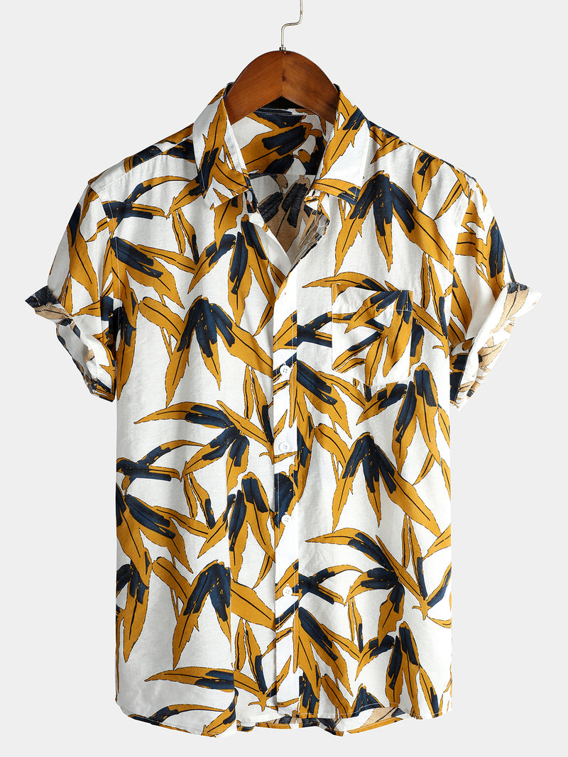 Men's Navy Blue Floral Holiday Short Sleeve Cotton Shirt