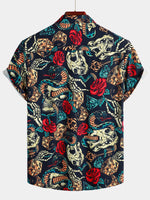 Men's Skull Print Short Sleeve Hawaiian Shirt