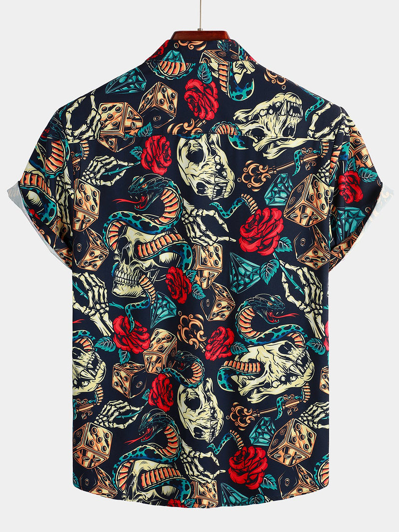 Men's Skull Print Short Sleeve Hawaiian Shirt