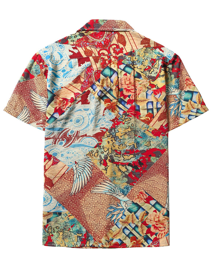 Men's Holiday Red Retro 70s Short Sleeve Shirt