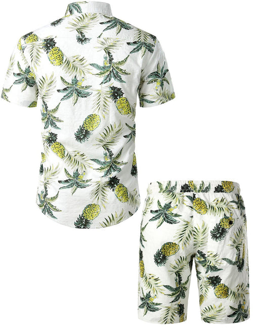 Men's Flower Casual Button Down Hawaiian Shirts&Shorts