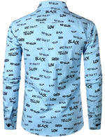 Men's Cotton Alphabet Letter Print Yellow Button Long Sleeve Shirt