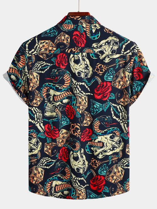 Men's Funny Skull Print Short Sleeve Shirt