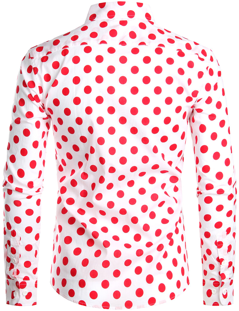Men's Polka Dots Pocket Cotton Long Sleeve Shirt