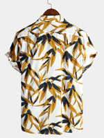 Men's Navy Blue Floral Holiday Short Sleeve Cotton Shirt