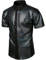 Men's Dress Shirt Sequins Short Sleeves Button Down Shirts Disco Party Costume