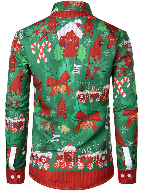 Men's Christmas Print Regular Fit Long Sleeve Shirt