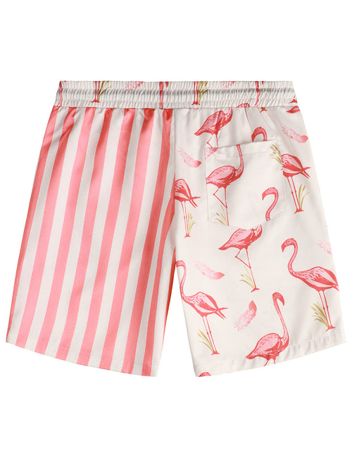 Men's Flamingo and Pink Striped Animal Aloha Beach Hawaiian Shorts