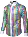 Men's Dress Shirt Sequins Button Down Long Sleeve Shirts Disco Party Costume