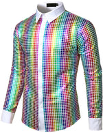 Men's Dress Shirt Sequins Button Down Long Sleeve Shirts Disco Party Costume