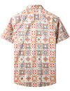 Men's Vintage Patchwork Floral Beige Breathable Boho Cotton Bohemian Short Sleeve Shirt