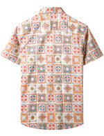 Men's Vintage Patchwork Floral Beige Breathable Boho Cotton Bohemian Short Sleeve Shirt