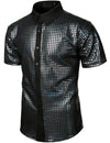 Men's Dress Shirt Sequins Short Sleeves Button Down Shirts Disco Party Costume