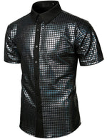 Men's Dress Shirt Sequins Short Sleeves Button Down Shirts Disco Party Costume