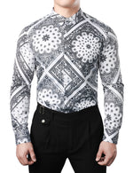 Men's Casual Paisley Print Floral Vintage Long Sleeve Dress Shirt
