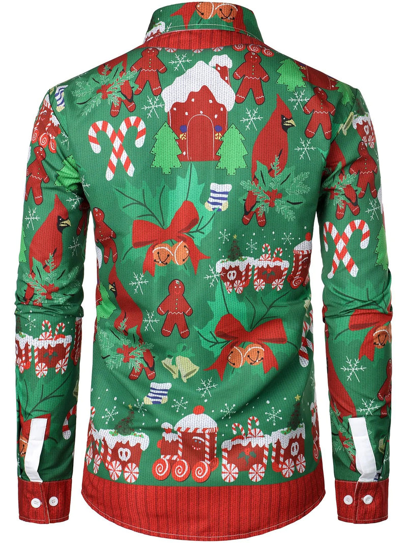 Bundle Of 3|Men's Christmas Print Regular Fit Long Sleeve Shirt