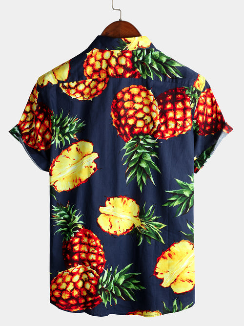 Men's Casual Pineapple Pattern Cotton Shirt
