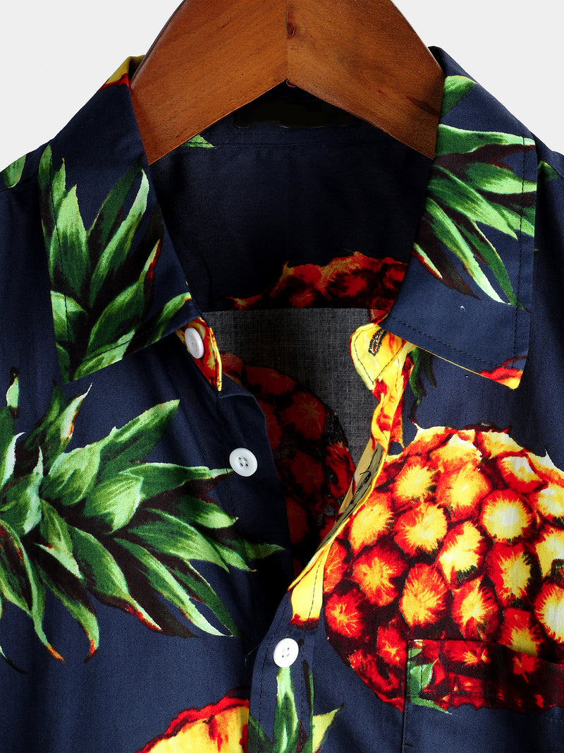 Men's Casual Pineapple Pattern Cotton Shirt