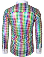 Men's Dress Shirt Sequins Button Down Long Sleeve Shirts Disco Party Costume