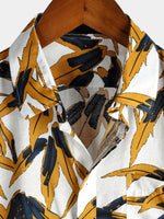 Men's Navy Blue Floral Holiday Short Sleeve Cotton Shirt