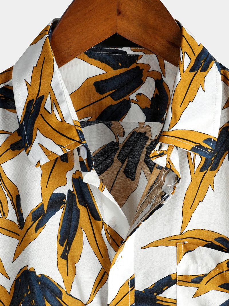 Men's Navy Blue Floral Holiday Short Sleeve Cotton Shirt