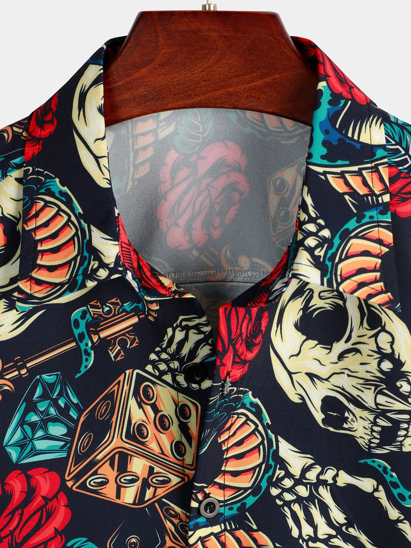 Men's Funny Skull Print Short Sleeve Shirt