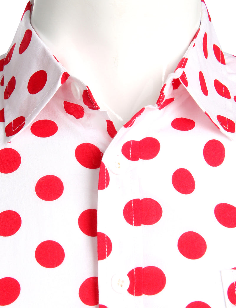Men's Polka Dots Pocket Cotton Long Sleeve Shirt