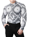 Men's Casual Paisley Print Floral Vintage Long Sleeve Dress Shirt